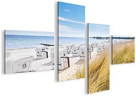 islandburner Bild Bilder auf Leinwand Strandkorb Strand Meer 4L Urlaubsfeeling XXL Poster Leinwandbi