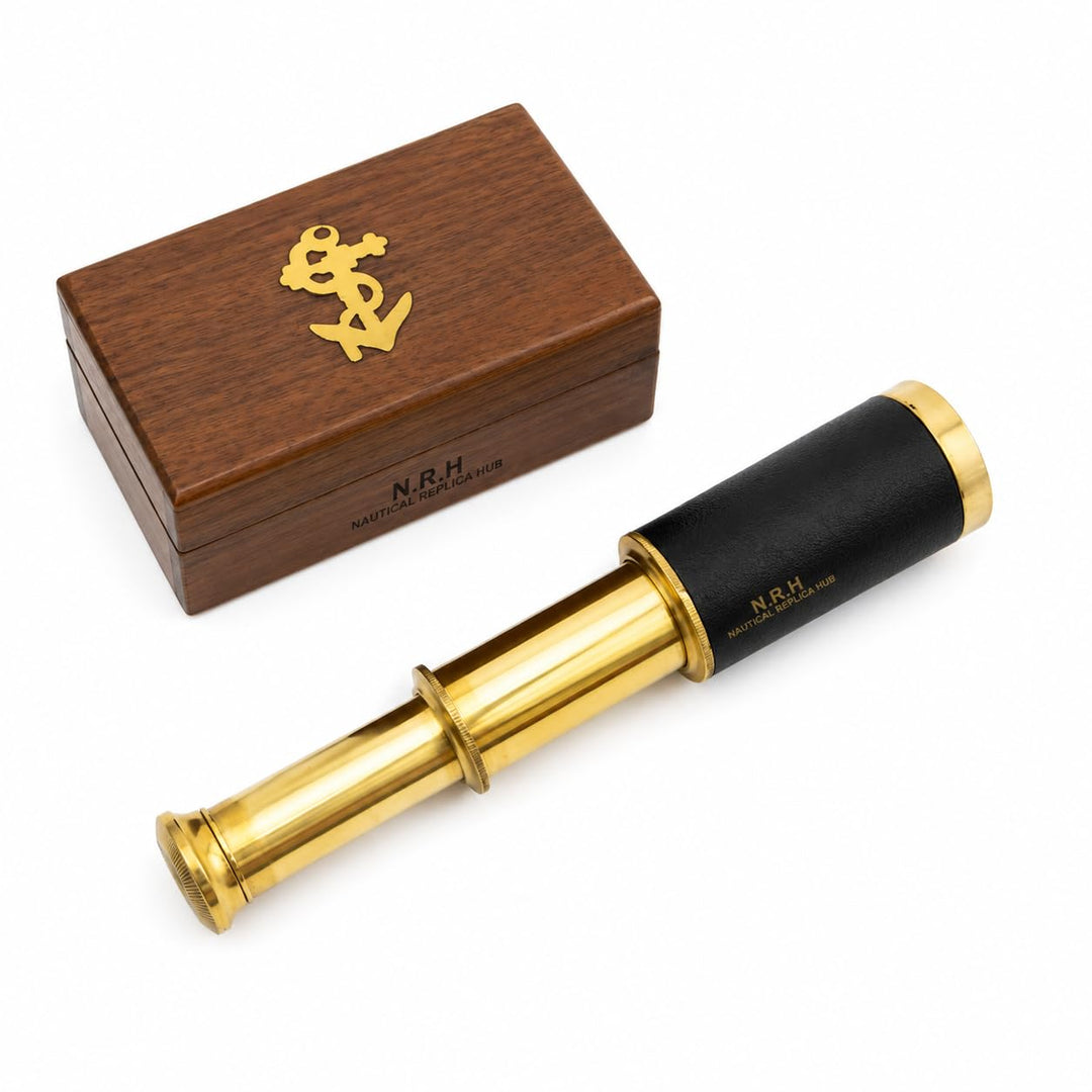 6 Handheld Brass Telescope with Wooden Box - Pirate Navigation 32, 32
