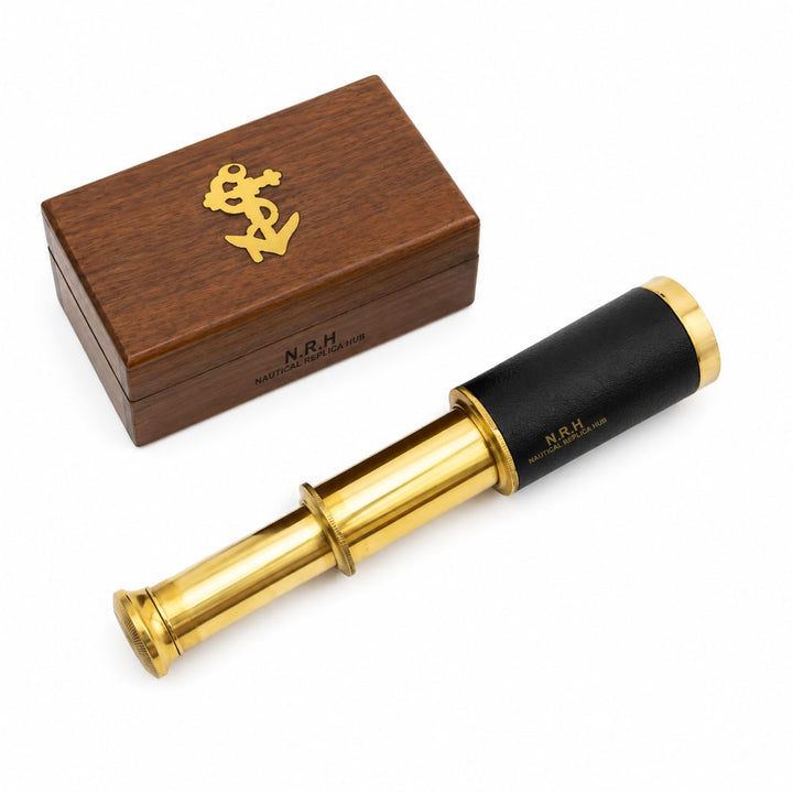 6 Handheld Brass Telescope with Wooden Box - Pirate Navigation 32, 32