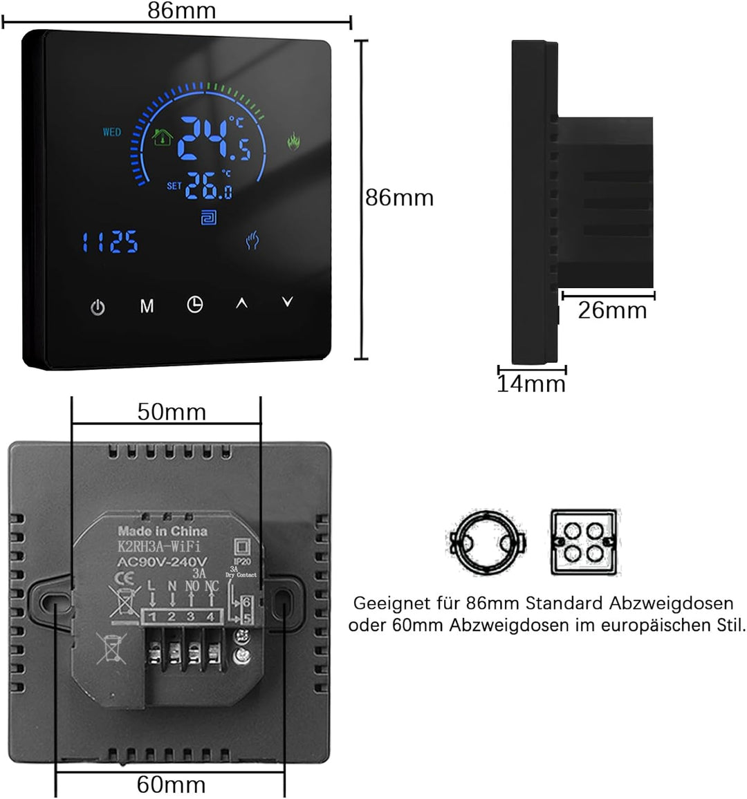 Thermostat Fussbodenheizung, WiFi Raumthermostat Fussbodenheizung Für Wasser, Thermostate Heizung Ko