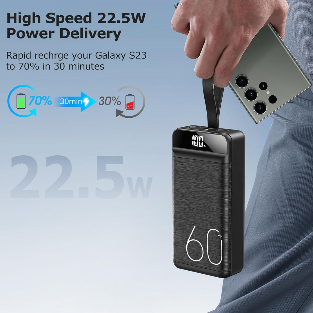 Power Bank 60000mAh 22,5W Schnellladung Tragbares Ladegerät USB-C Schnellladung mit 4 Ausgängen &amp; 3