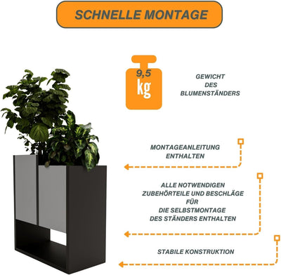 CraftPAK Blumenständer für Innen | Pflanzenständer aus hochwertigem Holzwerkstoff H50 x L44 x B22,6