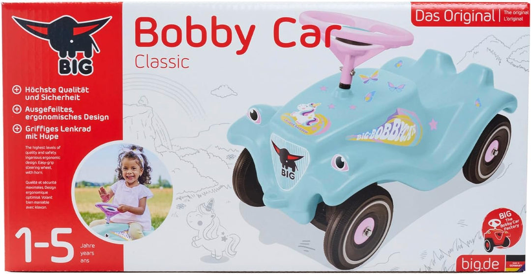 BIG-Bobby-Car-Classic Einhorn - Kinderfahrzeug mit Aufklebern im Einhorn Design, für Jungen und Mädc