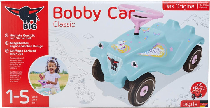BIG-Bobby-Car-Classic Einhorn - Kinderfahrzeug mit Aufklebern im Einhorn Design, für Jungen und Mädc
