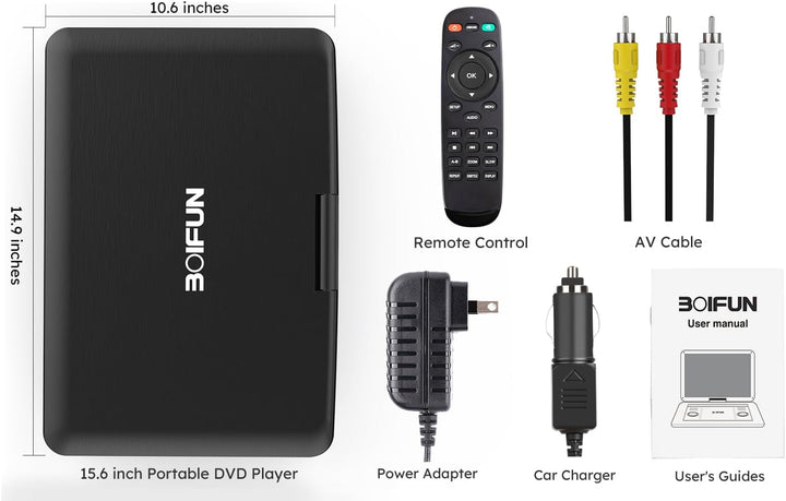 17,5’’ Tragbarer DVD Player mit 15,6’’ HD Display, 6 Stunden Wiederaufladbare Batterie, Unterstützun