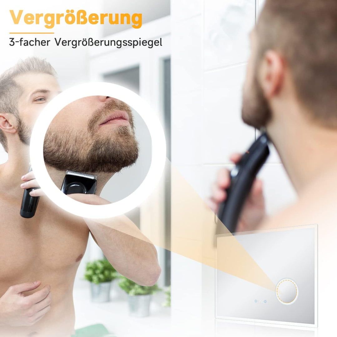 SONNI LED Badspiegel 100x60 cm Badezimmerspiegel mit Beleuchtung 3 einstellbare Lichtfarbe Lichtspie