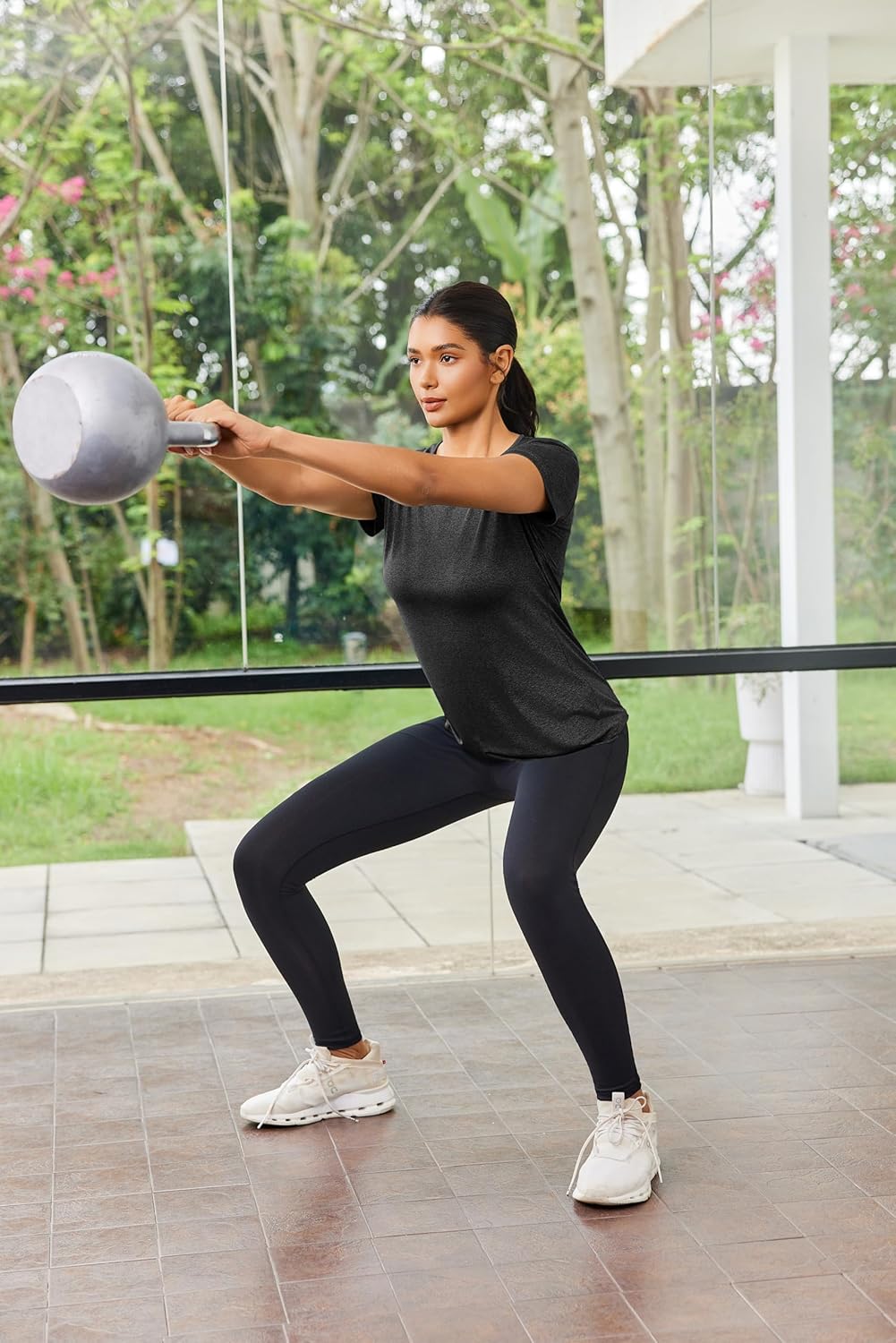 ADOME Damen Sport T-Shirt Kurzarm Sportshirt Funktionsshirt Yoga Shirt Rückenfreies Oberteil Laufshi