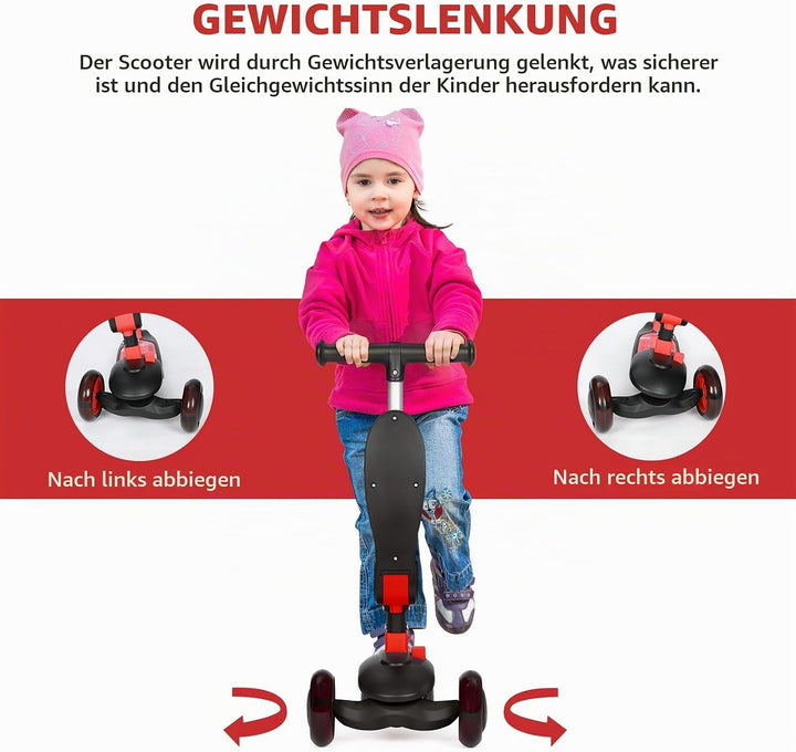Kinderroller mit 360° drehbarem Sitz, stufenlose Höhenverstellung, Scooter mit LED-Rädern, Faltbarer