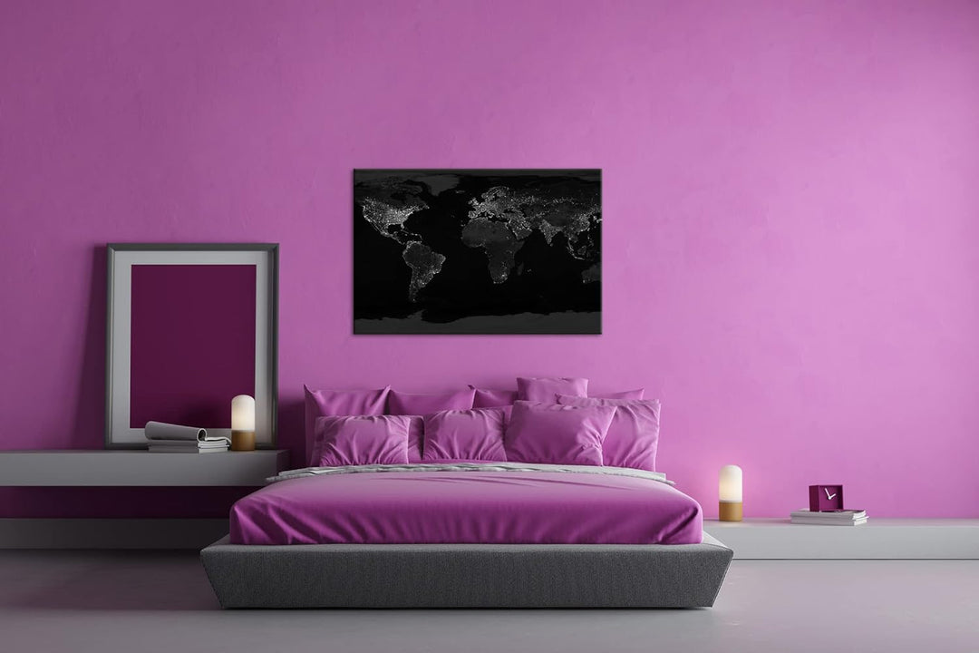 die Welt bei Nacht Format: 80x60 Effekt: Schwarz&Weiss als Leinwandbild, Motiv fertig gerahmt auf Ec