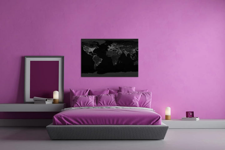 die Welt bei Nacht Format: 80x60 Effekt: Schwarz&Weiss als Leinwandbild, Motiv fertig gerahmt auf Ec