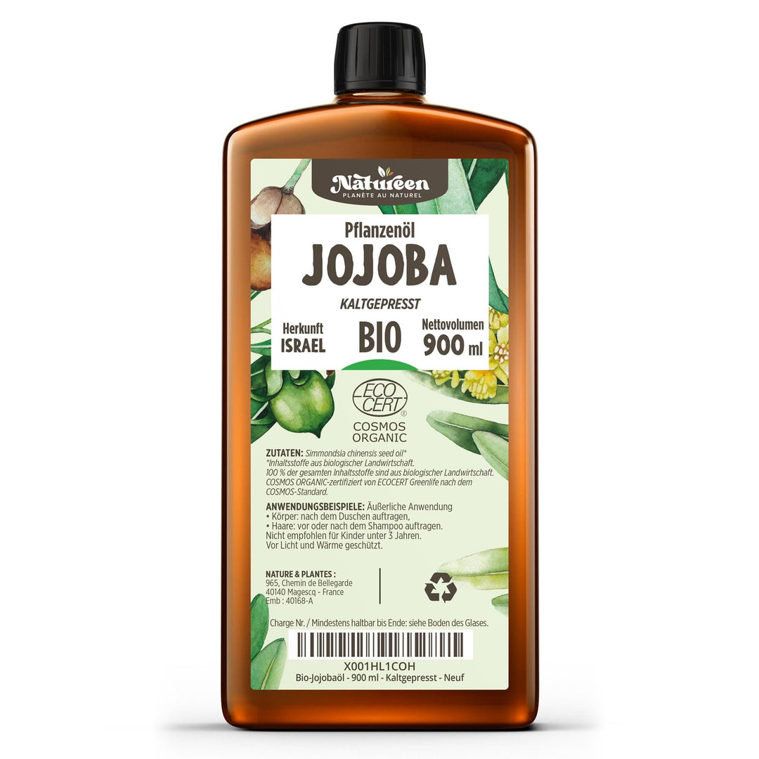 Jojobaöl Bio 900 ml - 100% Bio, Rein, Natürlich & Kaltgepresst 900 ml (1er Pack), 900 ml (1er Pack)