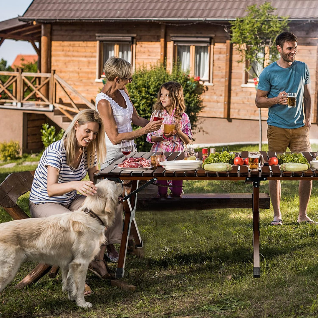 KOMFOTTEU Campingtisch faltbar aus Bambus, Picknicktisch klappbar mit Tragetasche, Klapptisch tragba