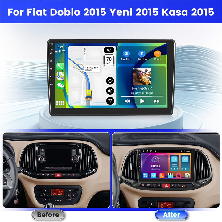 Radio für FIAT Doblo 2015 Yeni 2015 Kasa 2015 Android 15 2+64G mit Wireless CarPlay Android Auto, 9