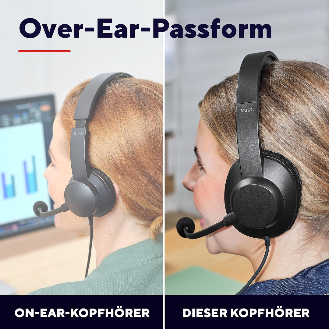 Trust Ayda Max PC Headset mit Mikrofon Over-Ear 3.5mm, Kopfhörer mit Kabel 1,80 m, Verstellbarer Kop