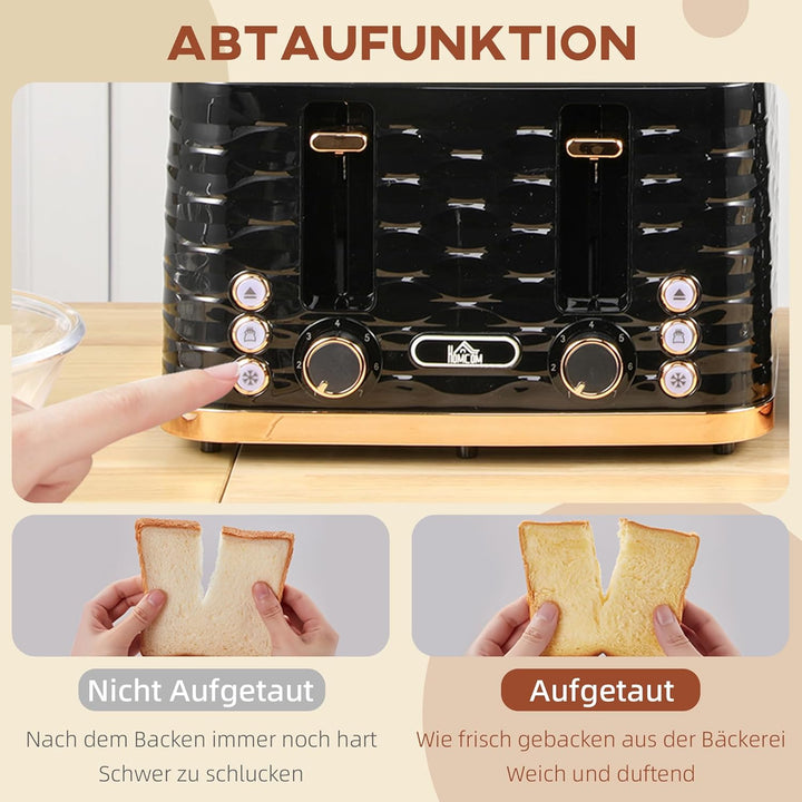 HOMCOM Toaster 4 Scheiben 4 Schlitze mit 7 Bräunungsstufen, Abschaltautomatik, Krümelschublade Stahl