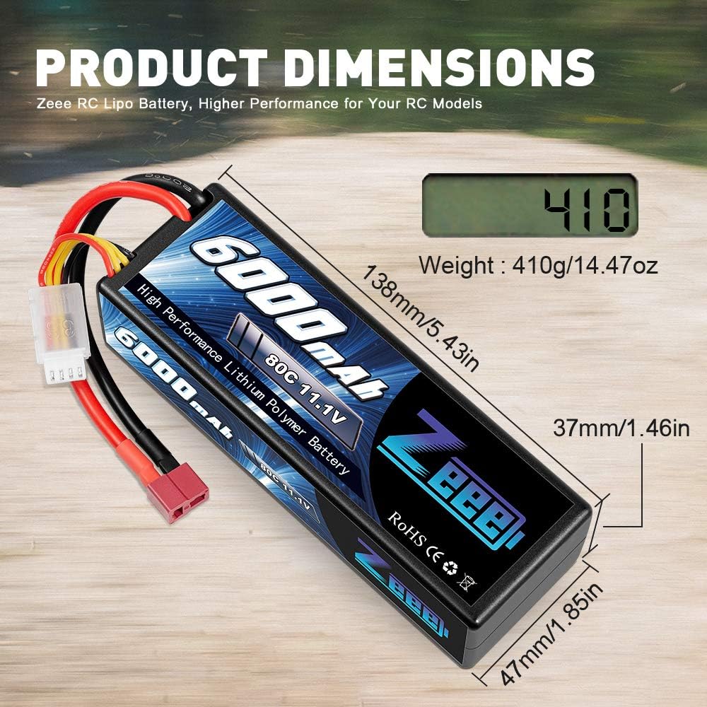 Zeee 3S Lipo Akku 11,1V 80C 6000mAh Hardcase Batterie mit T Stecker für RC Car RC Truck RC Auto Boot