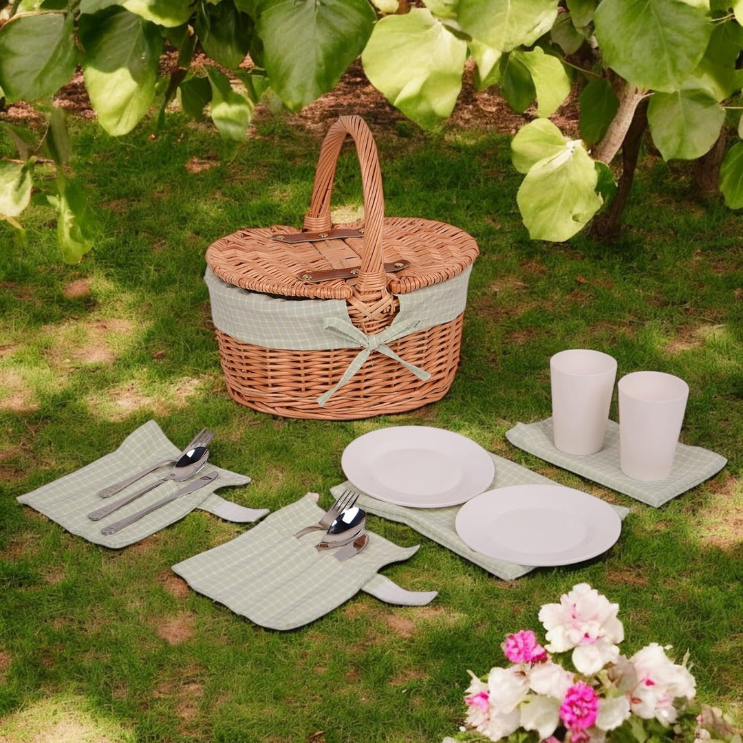 Picknickkorb Kinder Oval mit Ausstattung für 2 Personen Grün Oval Grün, Oval Grün