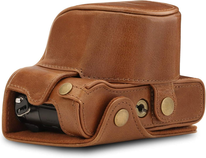 MegaGear MG1566 Panasonic Lumix DC-LX100 II Ever Ready Echtleder Kamera-Case mit Trageriemen - Braun