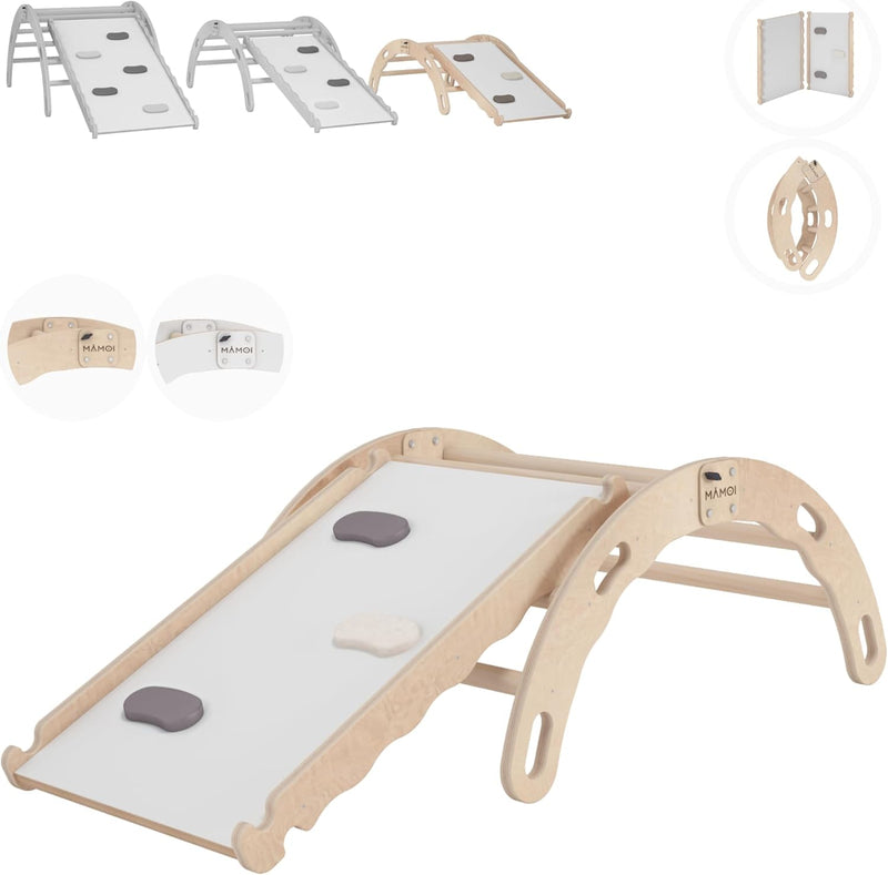 MAMOI® Kletterbogen mit rutsche, Kletterdreieck, Baby Klettern, Klettergerüst aus Holz, Holzbogen fü