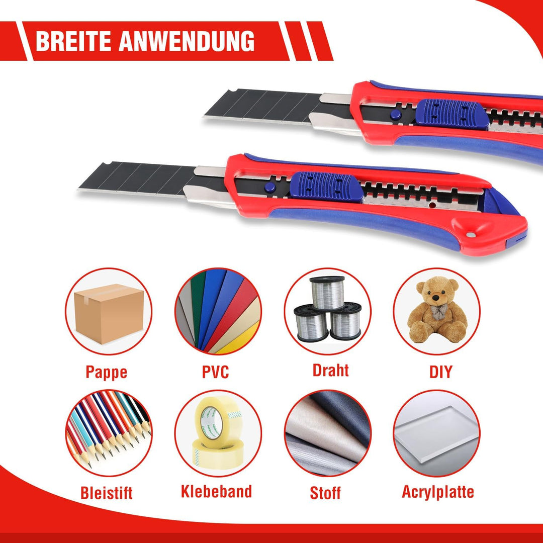 WORKPRO 5 Stück Cuttermesser Set 18mm mit 20 Ersatzklingen aus SK5, Profi Cuttermesser Abbrechklinge