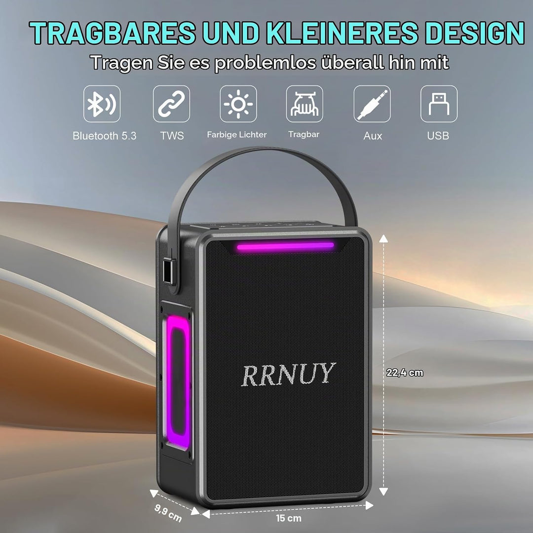 Tragbarer Bluetooth Lautsprecher 60W, IPX6 wasserdichter kabelloser Speaker mit kräftigem Bass, TWS