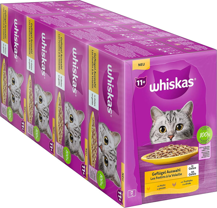 Whiskas Senior 11+ Katzennassfutter Geflügel Auswahl in Gelee & Senior 7+ Katzennassfutter Gemischte