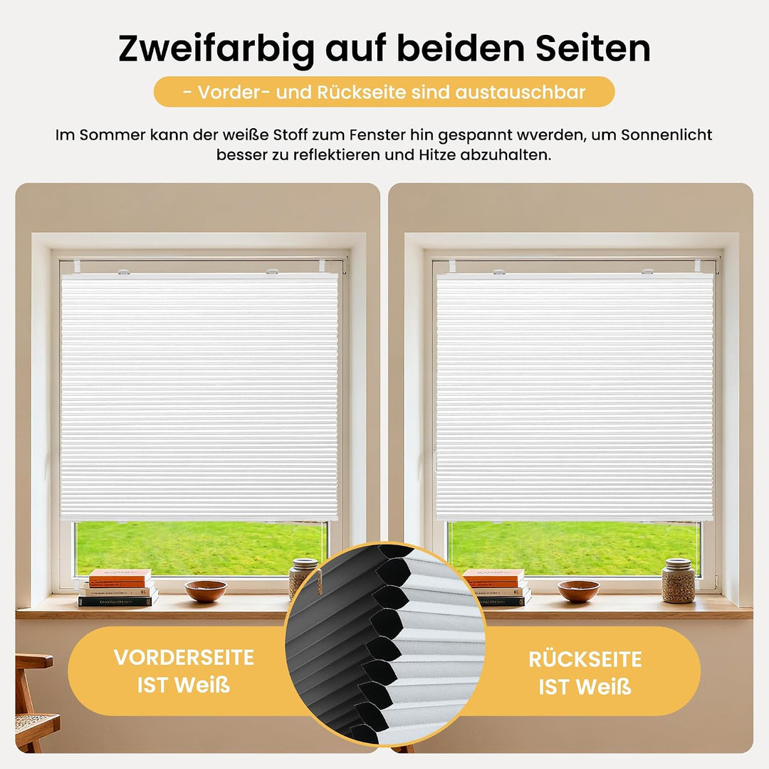 BelleMax Plissee Verdunklung Klemmfix Wabenplissee ohne Bohren Weiss-Weiss 40x100cm(BxH), Thermo Ver