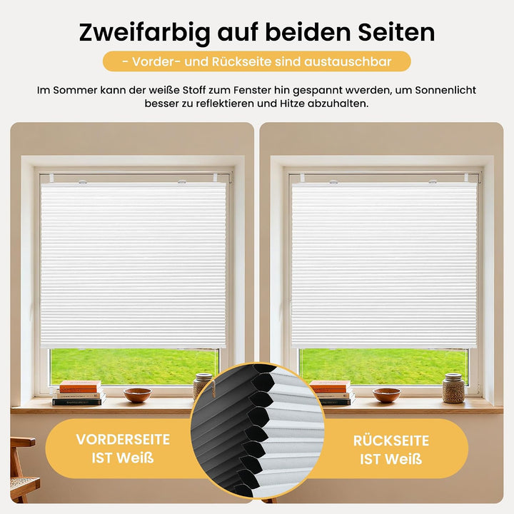 BelleMax Plissee Verdunklung Klemmfix Wabenplissee ohne Bohren Weiss-Weiss 40x100cm(BxH), Thermo Ver