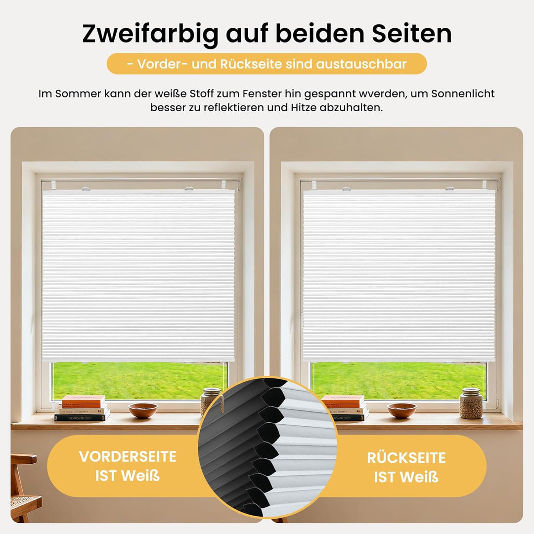BelleMax Plissee Verdunklung Klemmfix Wabenplissee ohne Bohren Weiss-Weiss 75x130cm(BxH), Thermo Ver