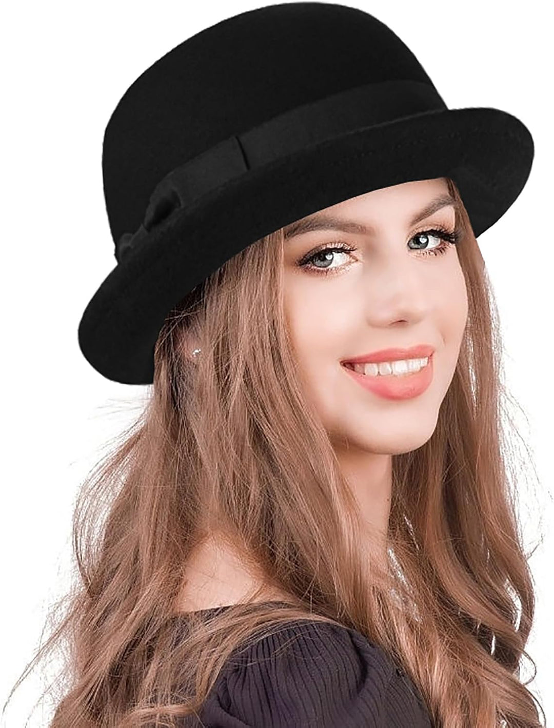 CXQRR Black Bowler Derby Hat Short Rolled Brim Fedora Hat for Men and Women M Schwarz, M Schwarz