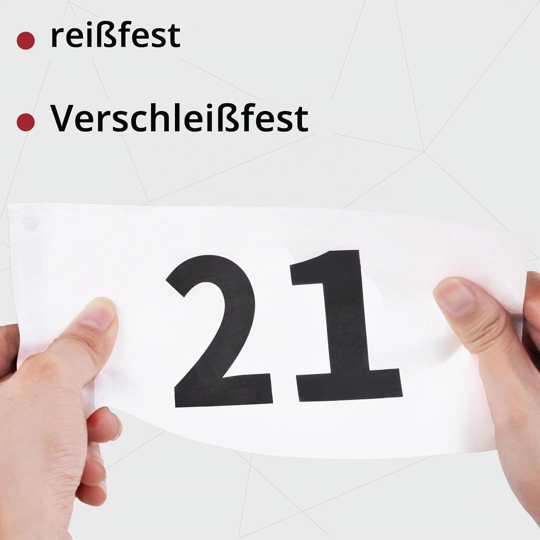 Azarxis Startnummern mit Sicherheitsnadeln für Sportveranstaltungen, Wasserdicht und Reissfest, Numm