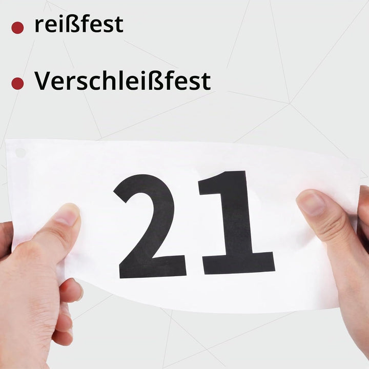 Azarxis Startnummern mit Sicherheitsnadeln für Sportveranstaltungen, Wasserdicht und Reissfest, Numm