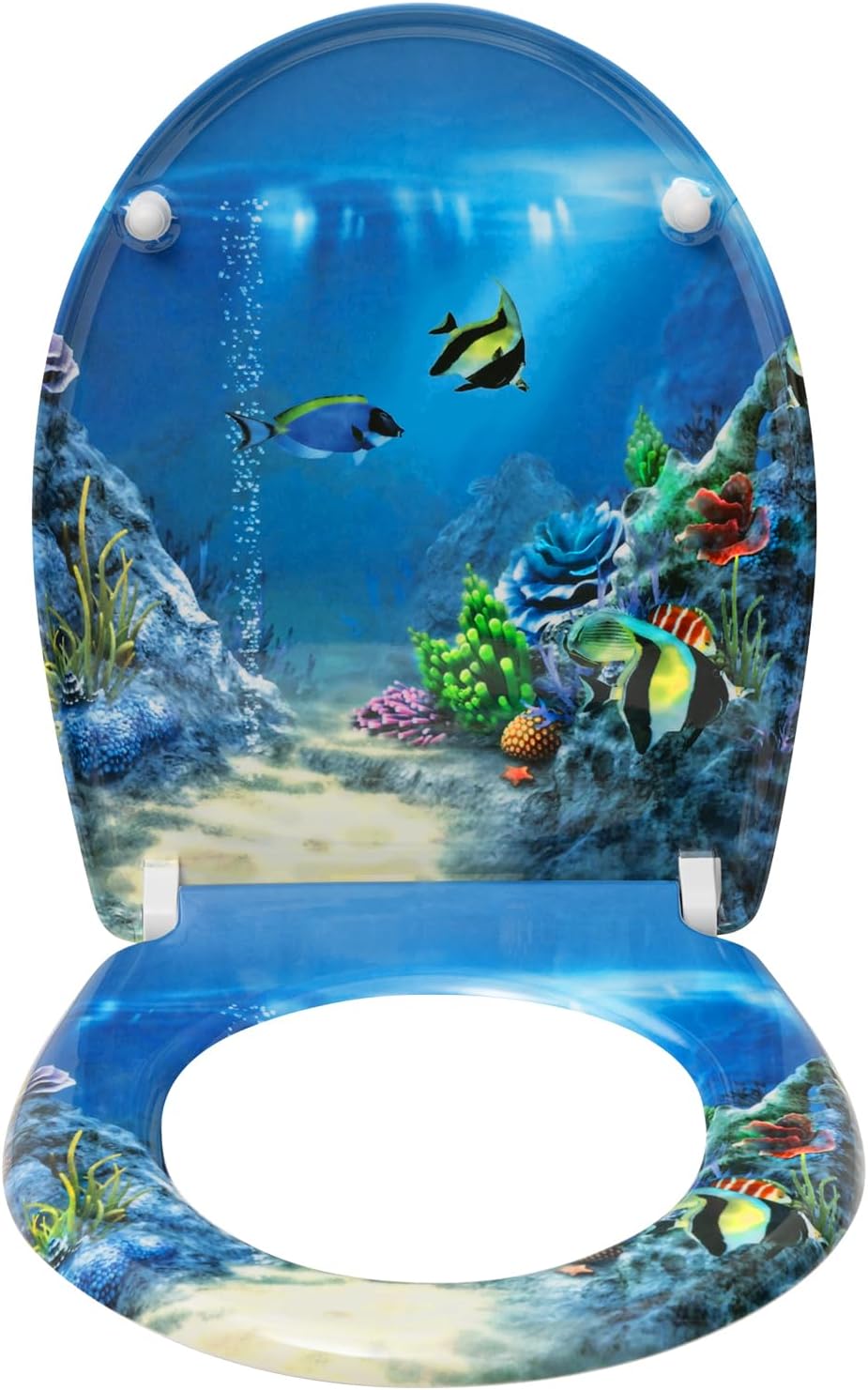 WOLTU Toilettendeckel mit Absenkautomatik Motiv, WC Sitz mit Schnellverschluss, Toilettensitz O Form