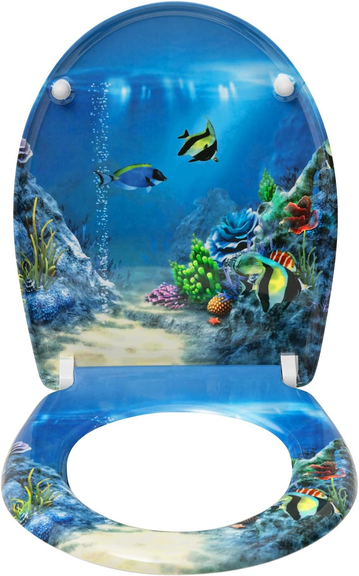 WOLTU Toilettendeckel mit Absenkautomatik Motiv, WC Sitz mit Schnellverschluss, Toilettensitz O Form