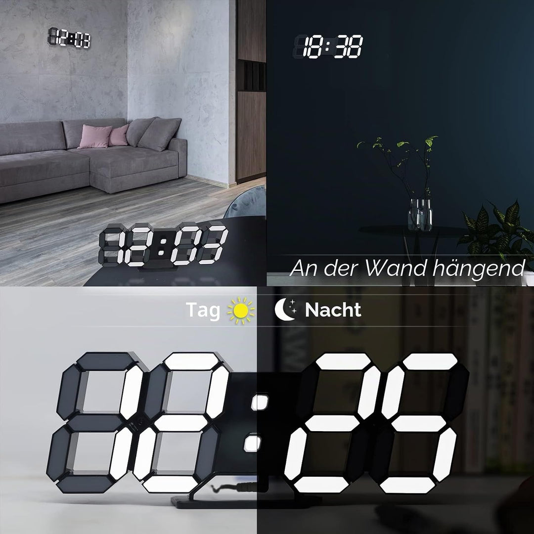 KOSUMOSU Uhren für Wohnzimmer Dekor, 9,7 Zoll grosse Digitale Wanduhr, Wecker Schwarze Uhr Wanddekor