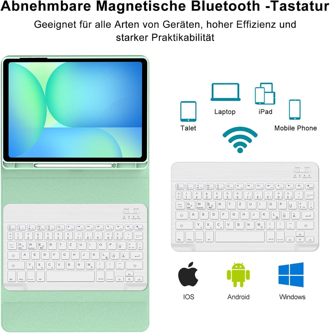 Hülle mit Tastatur für Samsung Galaxy Tab S10 FE 10.9"/S9 FE/S9 10.9" 2025, Tastatur QWERTZ deutsche