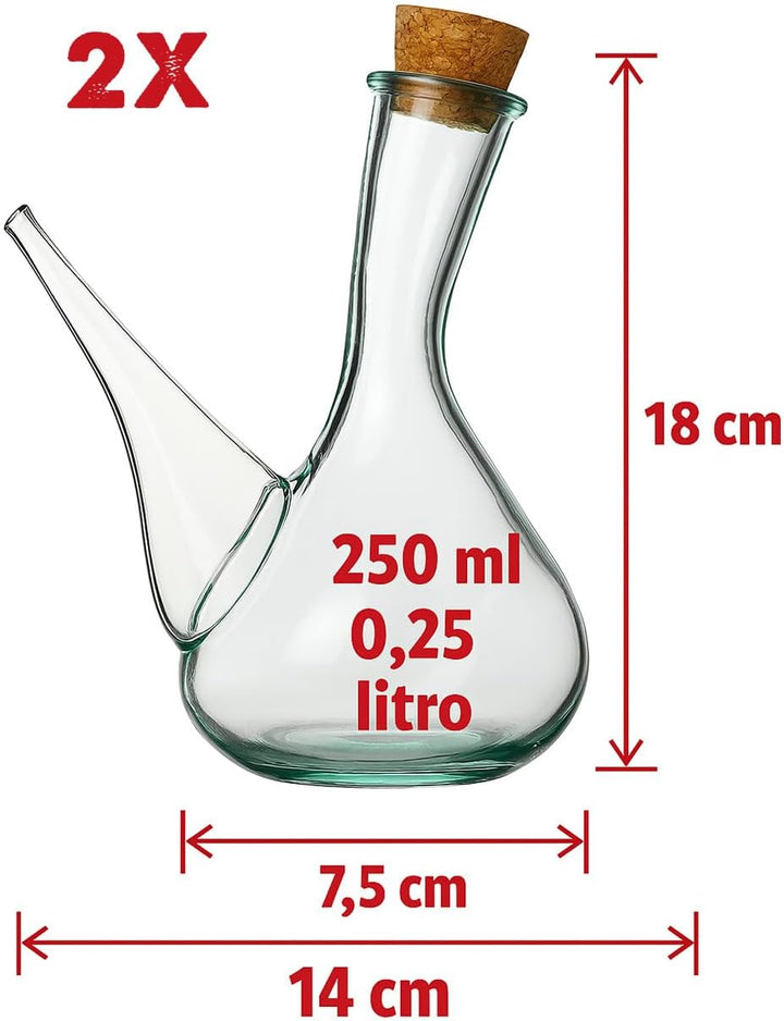 Artisan Glas Weinkrug. 2 Weinausgiesser aus Glas 250 ml. Kristall porron. weinausschenker spender de