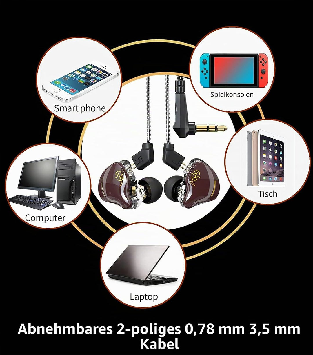 Yinyoo In Ear Monitor Kopfhörer CCZ Coffee Bean Over Ear Ohrhörer Kabelgebundener Kopfhörer mit 1DD