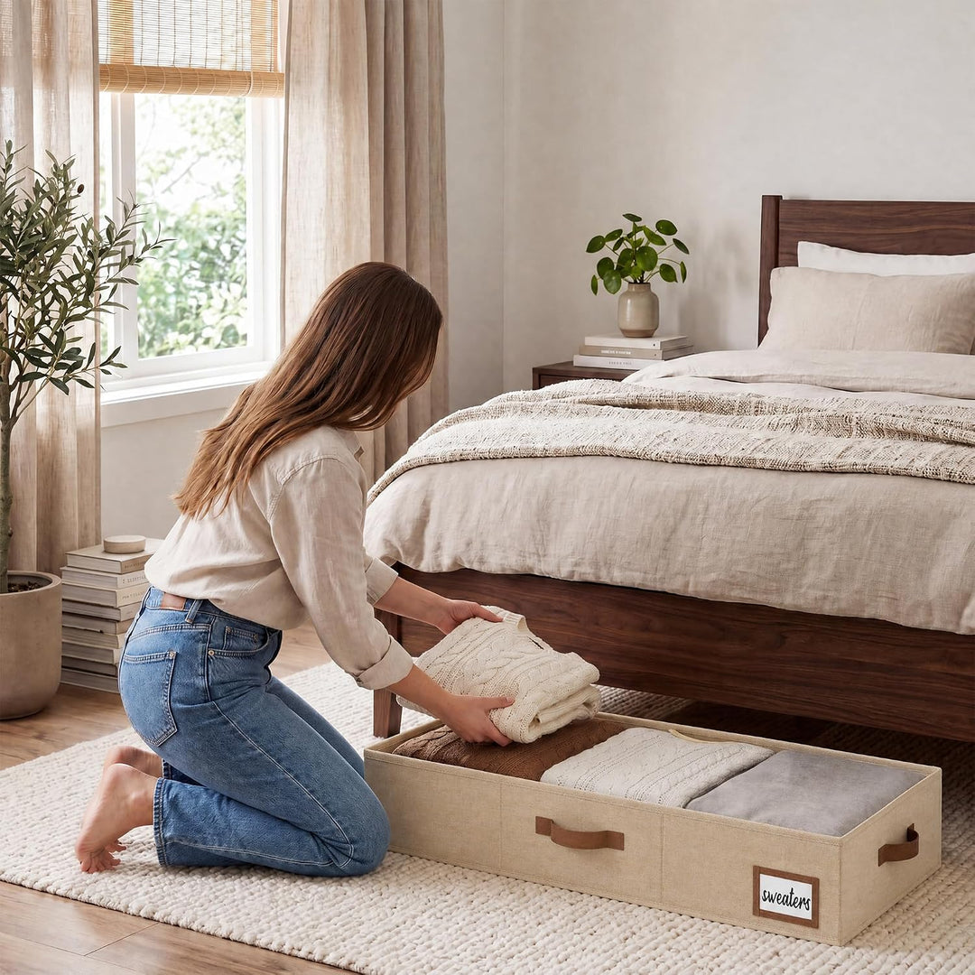StorageWorks Unterbett Aufbewahrung, grosse Unterbett Aufbewahrungsbox mit Deckel Stoff, faltbare Un