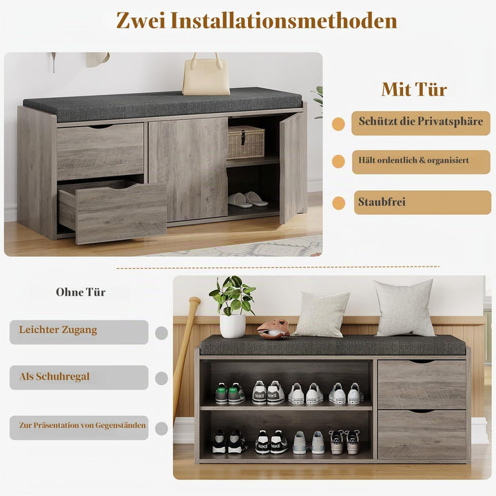LVB Sitzbank mit Stauraum, Schuhregal mit Schublade, Gepolstert, Multifunktionale Schuhbank mit Sitz