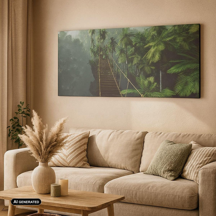 Panorama Bilder auf Leinwand Dschungel Palme Brücke Leinwandbild 90x30cm Wandbilder Dekoration Wohnz