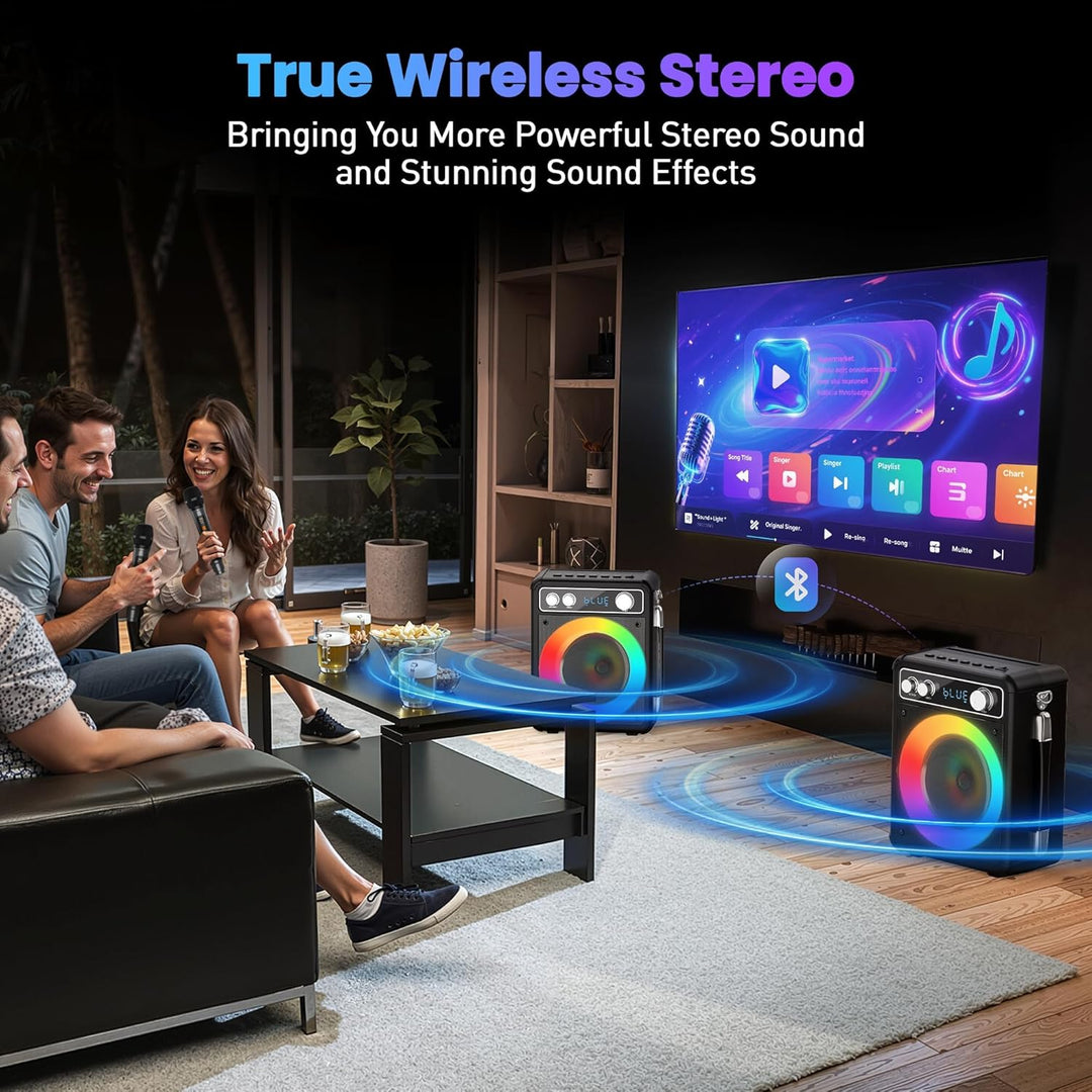 Tragbare Karaoke Maschine mit 2 kabellose Mikrofone, Ankuka Bluetooth Lautsprecher Box für Erwachsen