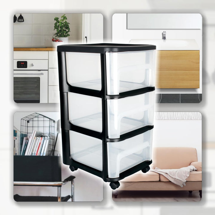 Schubladenschrank mit Rollen 3 transparenten Schubladen Rollcontainer aus Kunststoff Rollwagen Rolls
