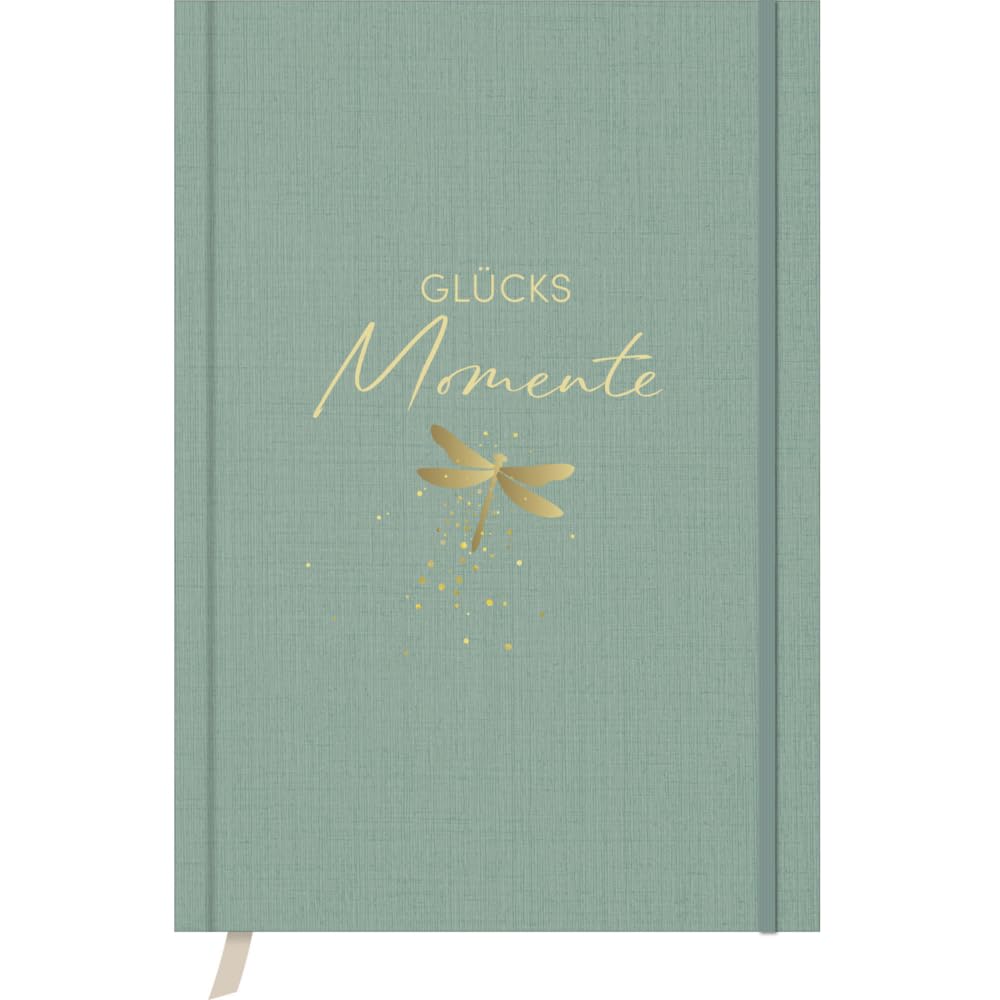 Glücksmomente Mint: Notizbuch, Ausfüllbuch mit Goldveredelung, Lesebändchen, Zetteltasche und Gummib