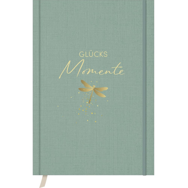 Glücksmomente Mint: Notizbuch, Ausfüllbuch mit Goldveredelung, Lesebändchen, Zetteltasche und Gummib
