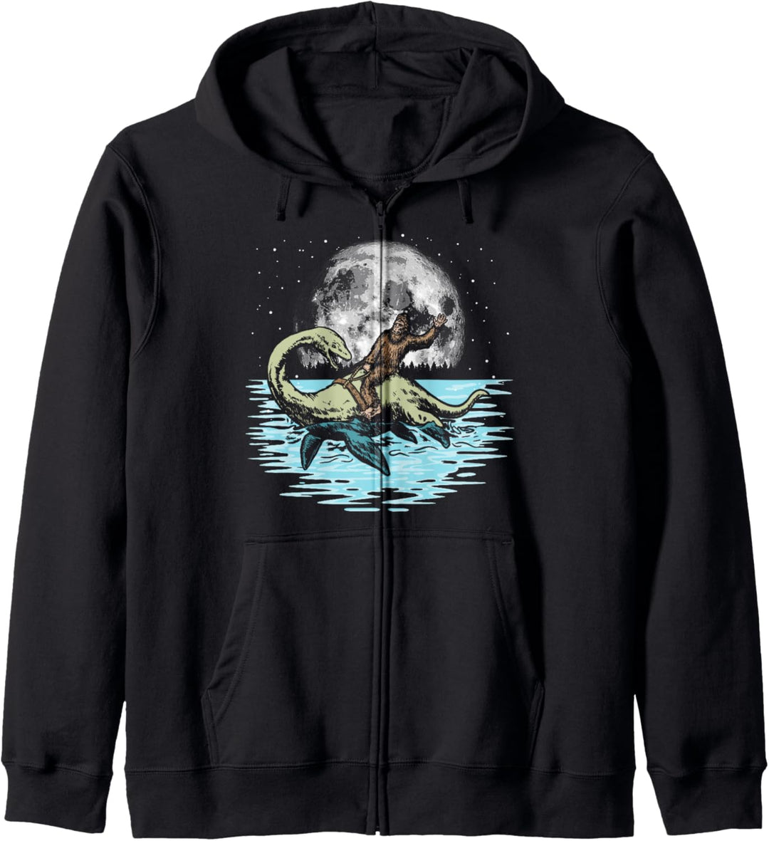 Funny Bigfoot Riding Nessie Loch Ness Monster & Full Moon Kapuzenjacke