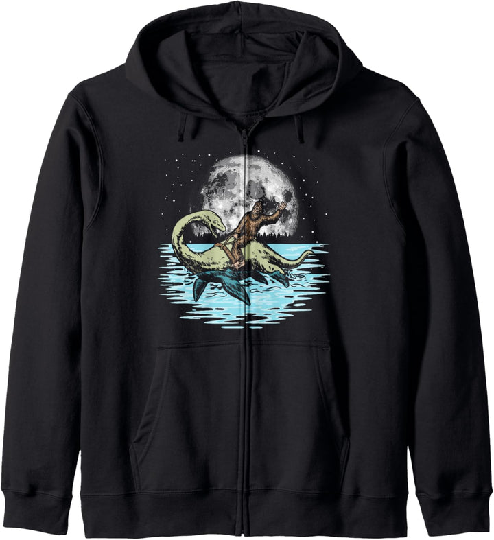 Funny Bigfoot Riding Nessie Loch Ness Monster & Full Moon Kapuzenjacke