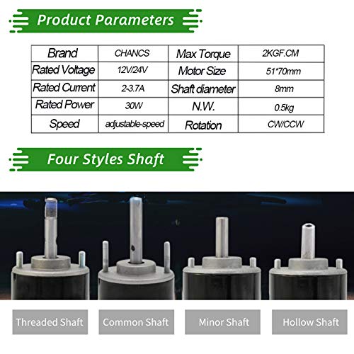 CHANCS 12V 3500RPM Permanentmagnet-Gleichstrommotor 30W CW/CCW Reversibler elektrischer Getriebemoto