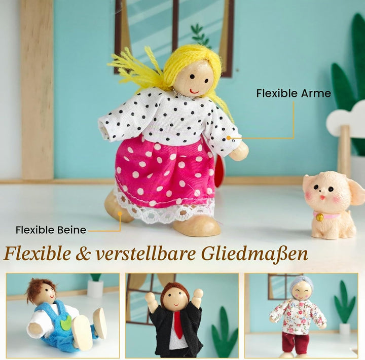 Puppenhaus Puppen 12 Stück puppenhaus Figuren Set mit Hund Hölzerne Berufe Puppenfamilie für Puppenh
