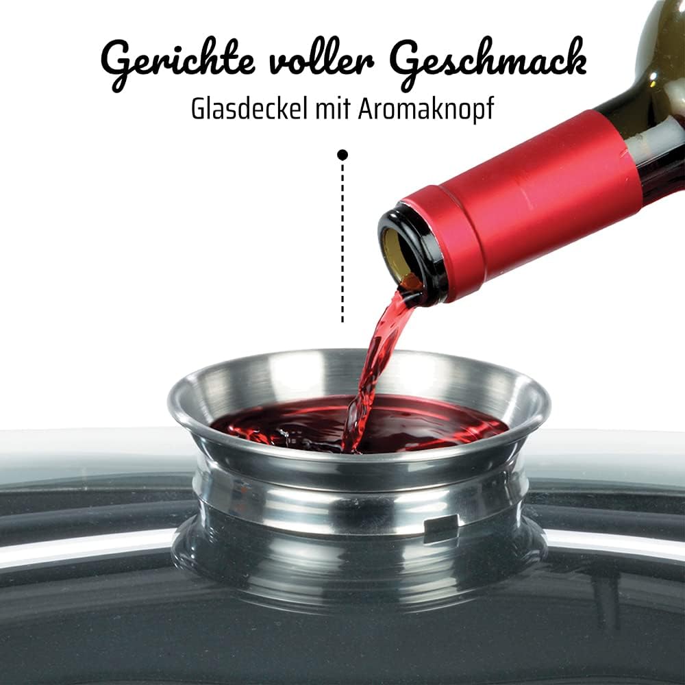 GSW Rechteckbräter Gourmet mit Aroma-Glasdeckel und Grilleinsatz, Aluguss, Schwarz, ø ca. 40 x 26 x